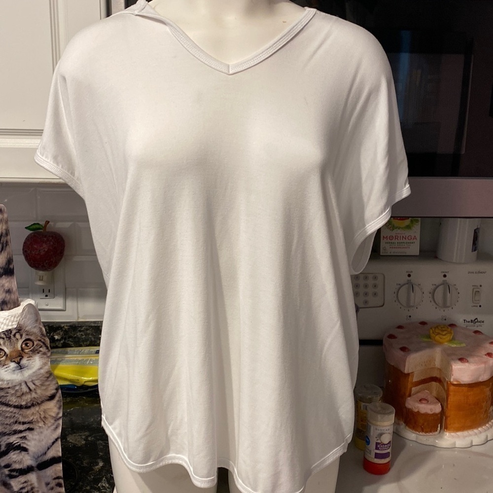 G womens Liz Claiborne sleeveless solid white stretch regular size hoodie L